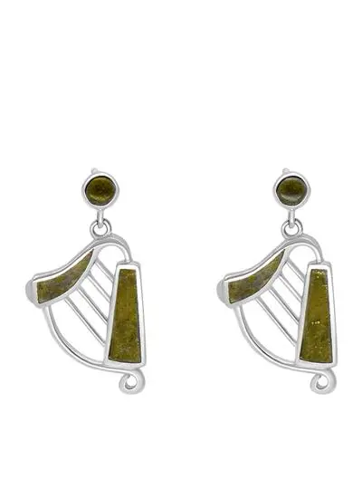 Sterling Silver Connemara Marble Harp Earrings 